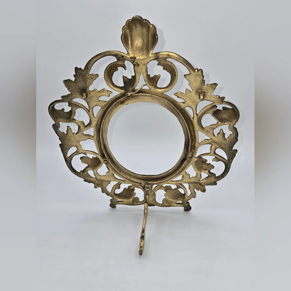 Brass‎ Ornate Oval Picture Frame Vintage Hollywood Regency Scroll Shell 11